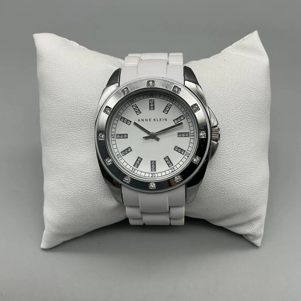 Anne Klein Womens Watch 36mm White Dial Crystals Bracelet New Battery 5.75